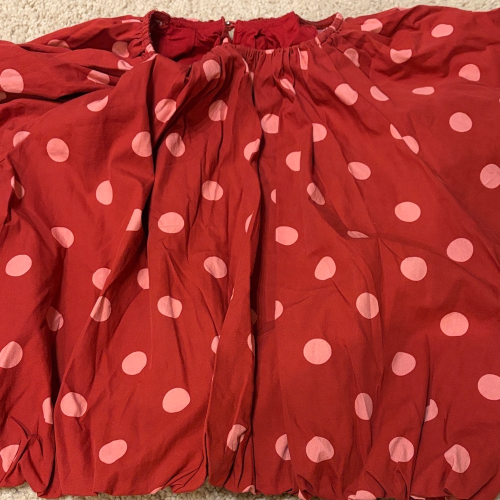 Anthropologie Red Pink Polka Dot Off-Shoulder Crop Top - Picture 3 of 3